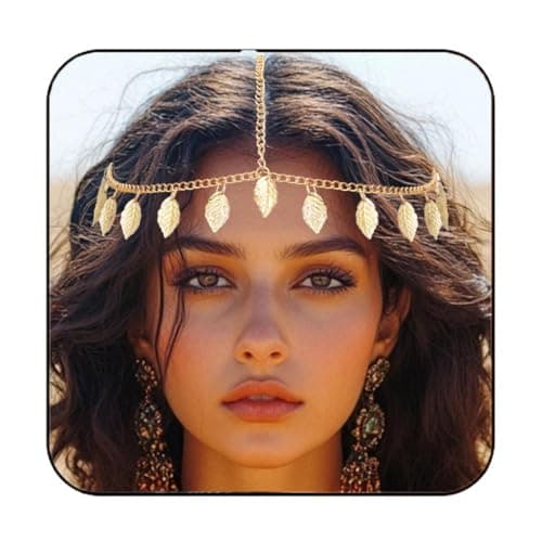 CHIROGRAPHY Gold Head Chain Jewelry for Women, Boho Leaf Hair Chains, Adjustable Wedding, Prom, and Halloween Costume Headpiece for Special Occasions