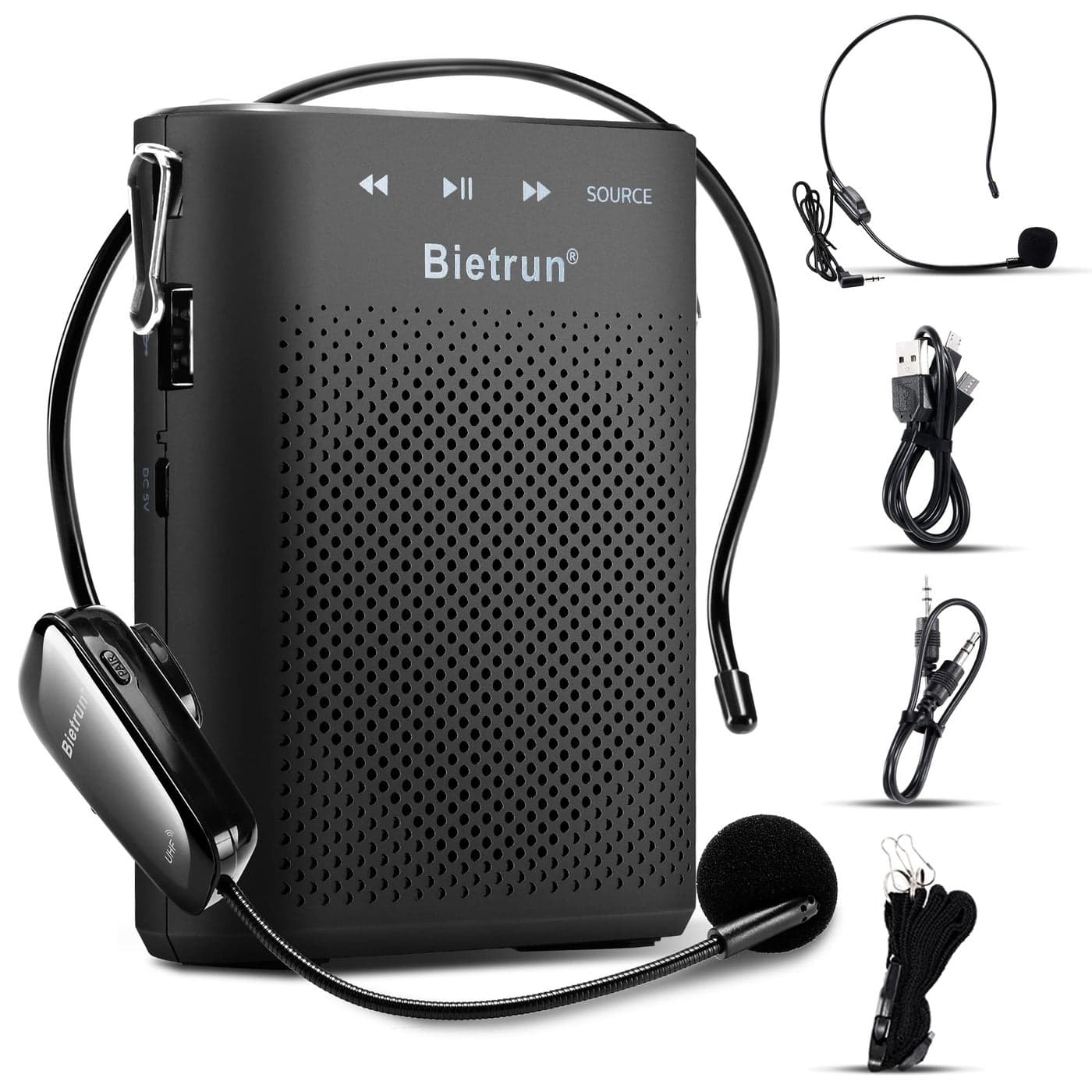 Bietrun Voice Amplifier for Teachers with Bluetooth Portable Rechargeable Wireless Voice Amplifier with Headset Microphone Portable Megaphone Speaker for Teaching Coach Instructor Tour Guide
