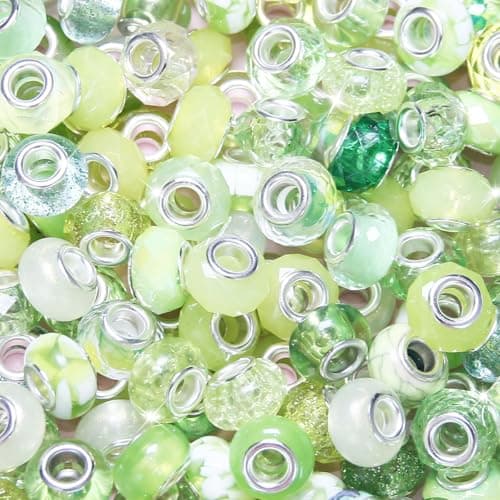 100 Pieces Large Hole Beads Spacer Bead Light Green Assorted European Craft Big Beads Large Hole Lampwork Murano Fairy Wand Garden Bead for DIY Pens Bracelet Necklace Keychain Jewelry Making Supplies