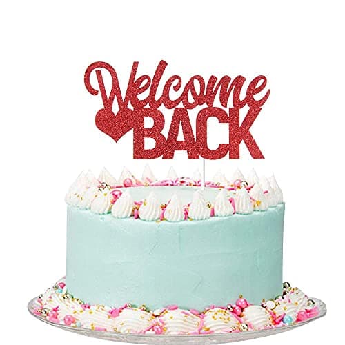 Festiko®Red Glitter Welome Back Cake Topper - Back to School/Moving Away/New House/Retirement/Welcome Home Party Decoration