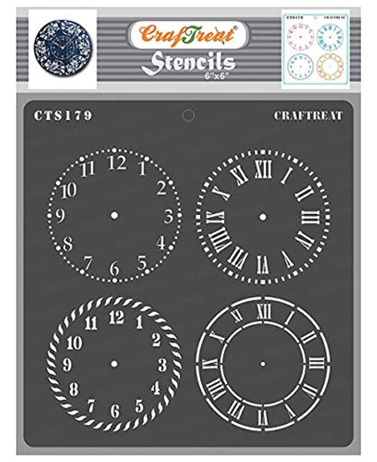 CrafTreat Reusable Clock Stencils for Painting on Wood Canvas Paper Fabric Floor Wall and Tile Clock Dials 6x6 Inches DIY Art and Craft Stencils Clock Face Stencil