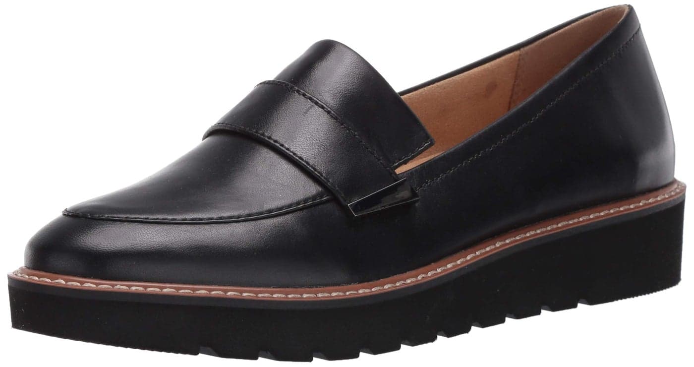 Naturalizer Womens Adaline Slip On Lightweight Platform Loafer Black Leather65W