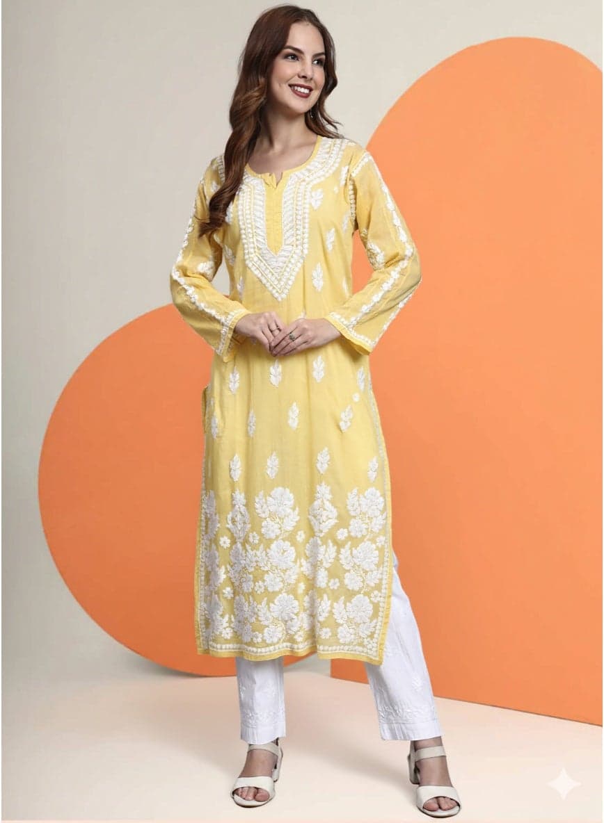 Women Hand Embroidered Chikankari Cotton Kurta -AL3723