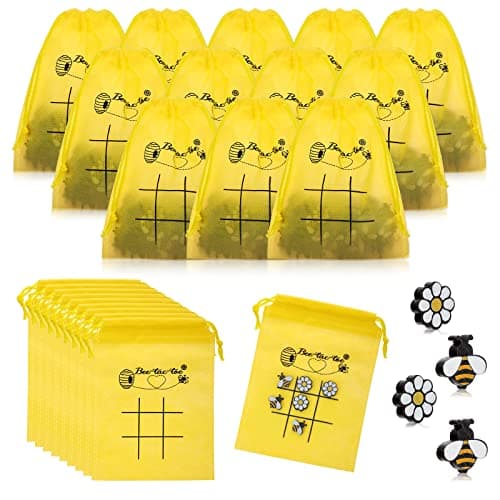 Sumind 36 Sets Bee Tic Tac Toe Game Bee Party Favors for Kid Mini Flowers Honeybee Drawstring Gift Bags for Boys Girls Back to School Birthday Baby Shower Classroom Party Supplies