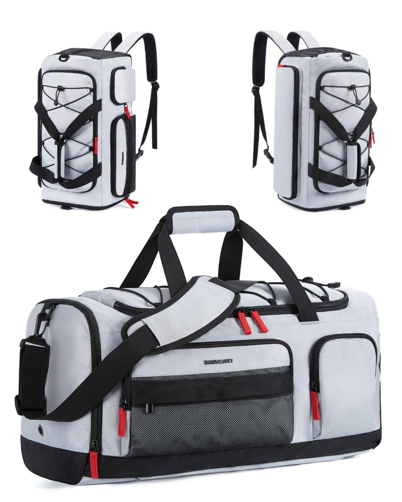 BAGSMART Large Gym Bag for Women & Men, 63L Sports Travel Duffel Bag with Shoe Laptop Compartment,Anti-Theft Carry On Weekender Bag for Travel,Workout Overnight Backpack,Grey