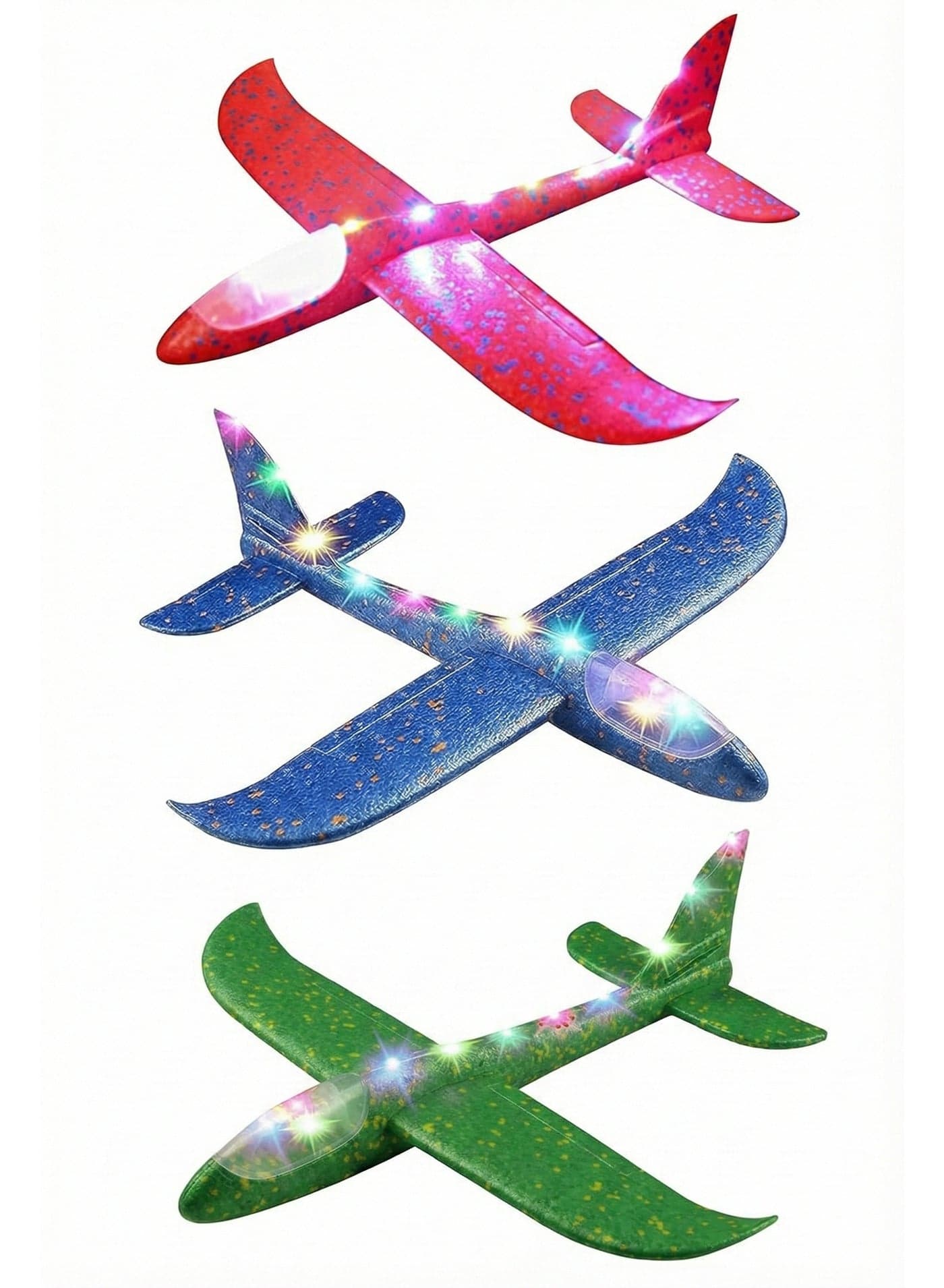 3 Pack LED Light Airplane Toys – 17.5" Large Throwing Foam Glider Planes | 3 Flight Modes Flying Toy for Kids | Outdoor Sports Game | Birthday Party Favors & Eid Ramadan Gift for 3 4 5 6 7 8 9 Year Old Boys & Girls