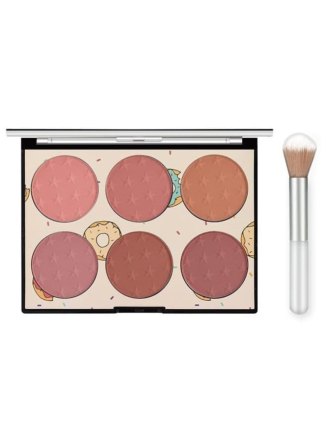 6 Colors Light Luxury Matte Blush Powder Bright Shimmer, Contour and Highlight Blush Palette with Blush Brush, by Ownest Beauty-Set A