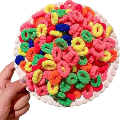 500 PCS Multicolor Cotton Hair Ties Small Seamless Kids Hair Ties Soft NoCrease Baby Hair Elastics for Girls Kids Toddlers Gentle Ponytail Holders for Thin Thick Hair Fluorescent Color