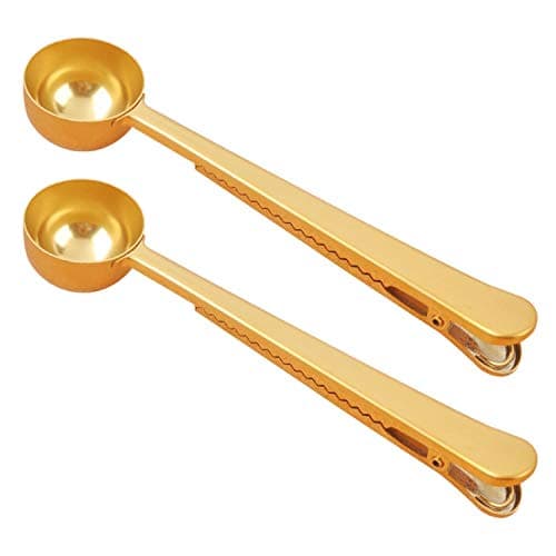 Voice on growth Coffee Scoop, Stainless Steel Golden Multi Function Coffee Measuring Spoon,Great Measuring Coffee, Tea,Protein Powder, Instant Drinks More - Perfect Coffee Spoon Bag Clip