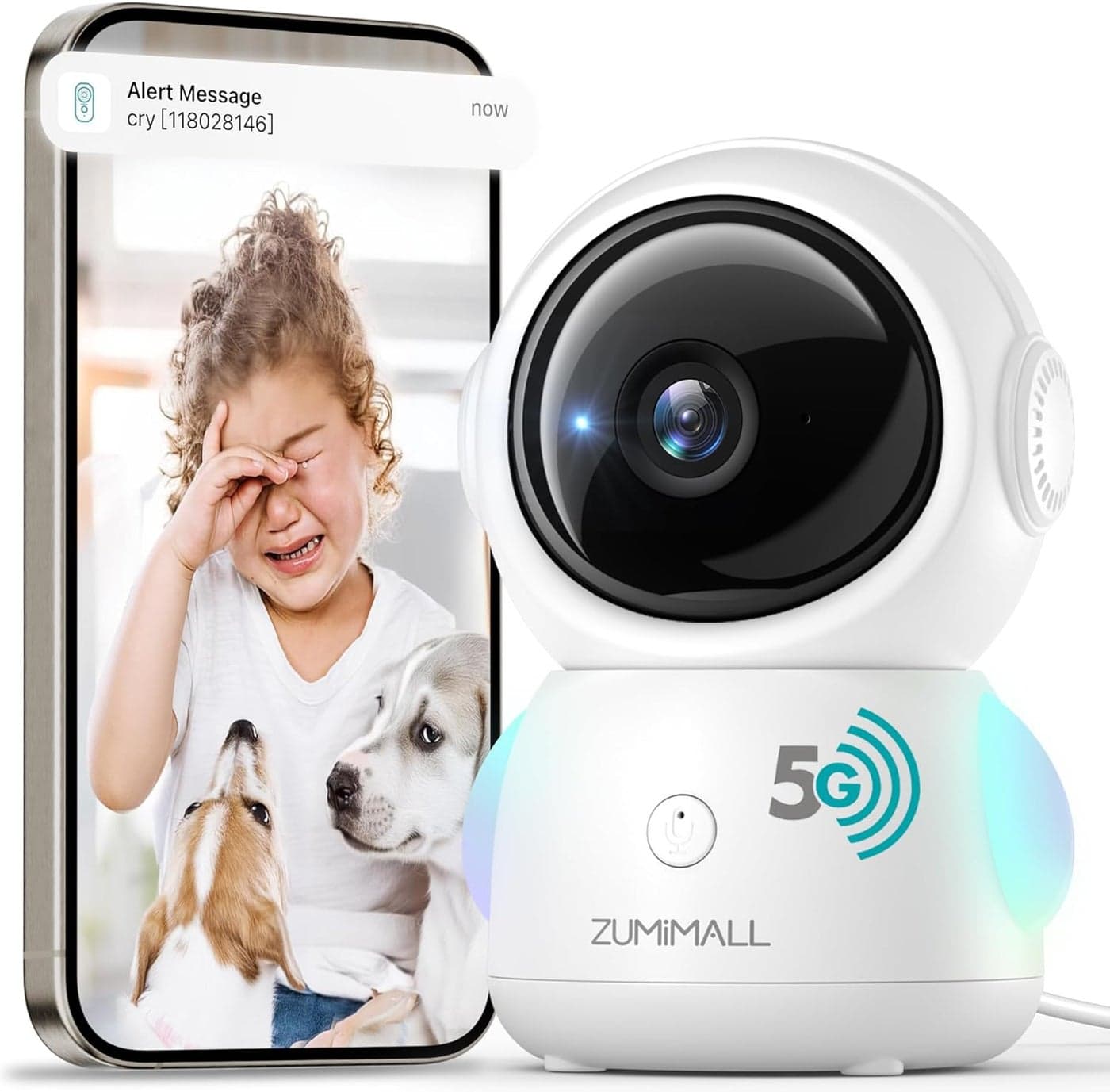 ZUMIMALL Security Camera Indoor 5G24G WiFi Baby Monitor with Camera and Audio 2K Wired Pet Cameras for Home Security OneClick Call Auto Tracking CryPIRAI Detection AlexaONVIFCloud