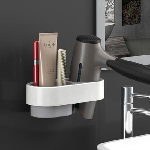 Tyzag Self Adhesive Hair Dryer Stand Holder For Wall Mounted, Hair Blow Dryer Styling Tools Rack, Hair Dryer Holder For Bathroom, Bathroom Organiser (Regular, Grey)