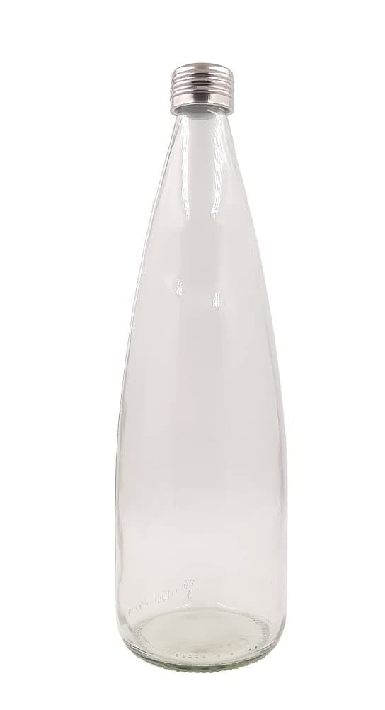 MACHAK Keez Glass Water Bottle For Fridge with Stainless Steel Cap 1 Litre Clear Set of 2