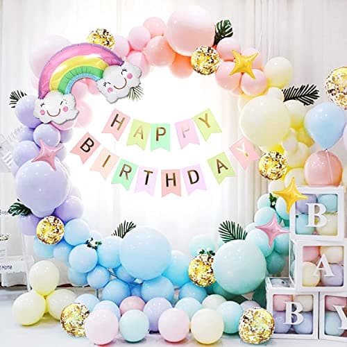 LAZYBEEE Balloon Arch Kit, Balloon Garland Rainbow Party Decorations, 83 PCS Birthday Decorations for Girls Pastel Stars Rainbow Birthday Party Supplies Birthday Decorations for Girls