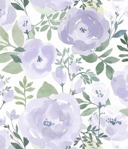 Orainege Floral Wallpaper Peel and Stick Wallpaper Floral Contact Paper 16.9in x118.1in Boho Peony Self Adhesive Removable Wall Paper for Bedroom Decor Vinyl, Purple