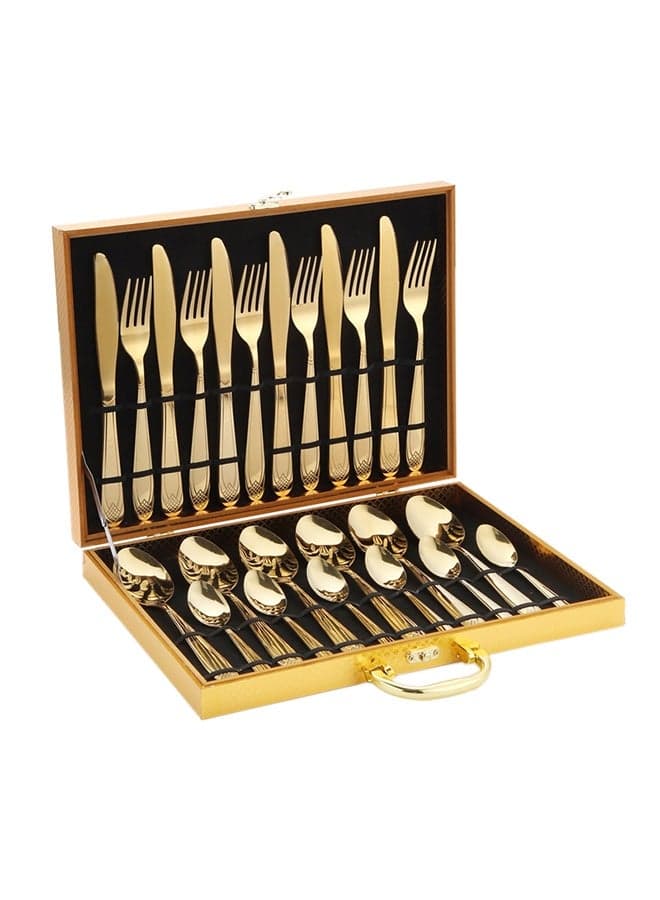 24-Piece Stainless Steel Cutlery Spoon Fork And Knife Set Gold - Premium Flatware Rust-Resistant Steel Ideal for Kitchen, Dining, Parties & Gifts