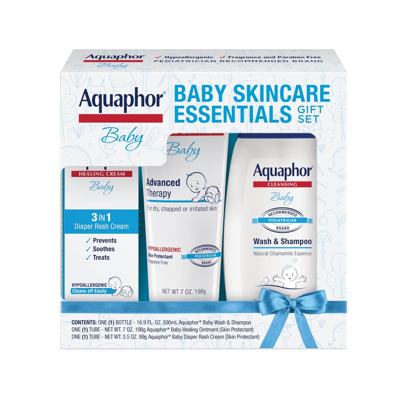 Aquaphor Baby Skin Care Essentials Gift Set with Baby Wash and Shampoo 169 Fl Oz Healing Ointment for Chapped Skin and Drool Rash 7Oz Diaper Rash Cream 35Oz Hypoallergenic