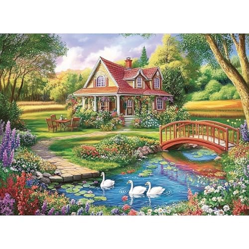 300 Piece Jigsaw Puzzle for Adults Spring Floral Countryside Jigsaw Puzzle Challenging Puzzles for Friends Family Activity Game Nights Gifts 205x15 in
