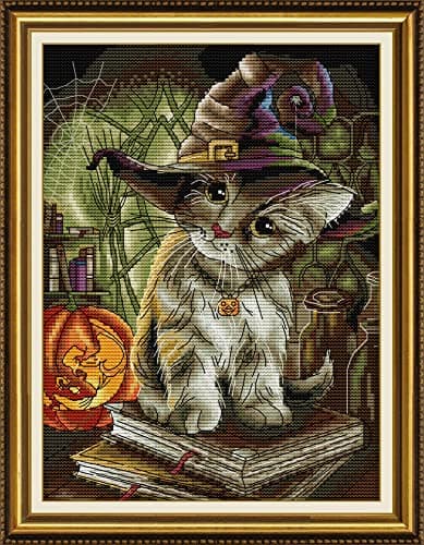 Stitchmelody 14CT Counted Cross Stitch KitsDMC Unprinted Pattern Embroidery Set NeedleworkCat Magician 98126