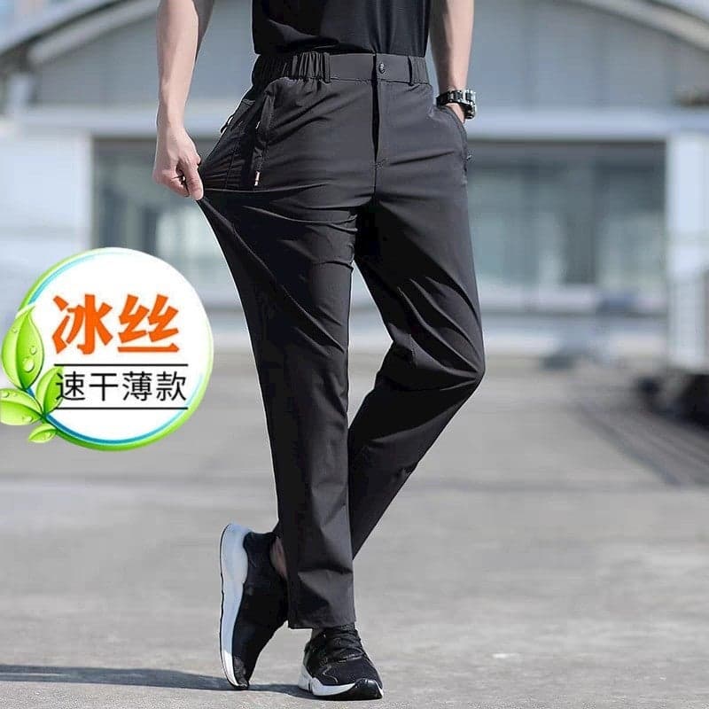 Ice Silk Quick-Drying Men'S Sports Casual Straight Pants Summer Plus Size Thin Dad Outdoor Work Long Pants Men'S