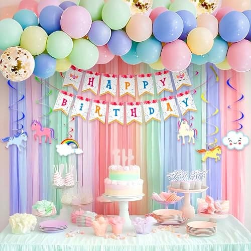 Party Propz Unicorn Theme Birthday Decorations Kit – 68 Pcs | Pastel Balloons for Decoration, Unicorn Swirls, Happy Birthday Banner, Confetti Balloons, Unicorns Decoration for Birthday Girls