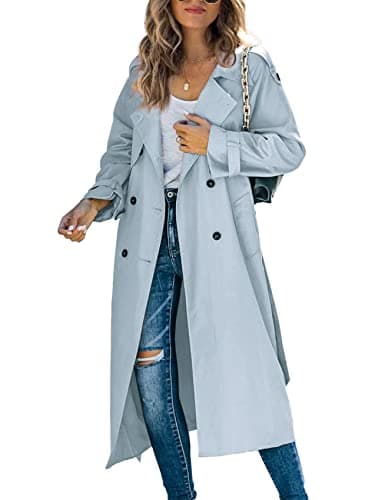 Makkrom Women's Double Breasted Long Trench Coat Windproof Classic Lapel Slim Overcoat with Belt