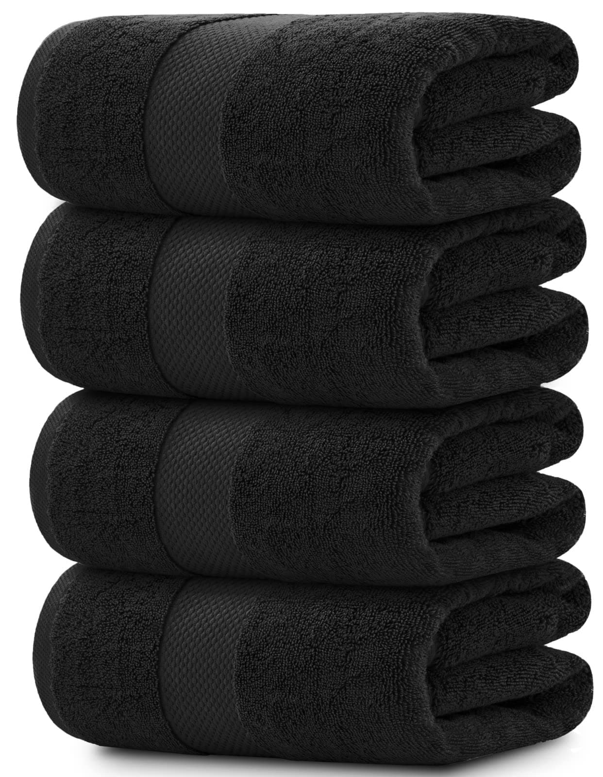 White Classic Luxury Bath Towels Set of 4 Large 700 GSM Cotton Ultra Soft Bath Towels 27x54 Highly Absorbent and Quick Dry Hotel Towels for Bathroom Luxury Plush Shower Towels Black