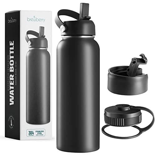 Brewberry Stainless Steel Insulated Water Bottle and Travel Mug for Hot and Cold Beverages, Wide Mouth, Double Wall Insulated Hydration Sports Water Bottle for Hiking, Biking, Outdoor, 32 OZ BPA Free