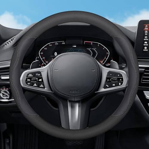 SZYUCHEN Steering Wheel Cover for GMC Sierra 1500 2500 HD 3500 HD Terrain Yukon Acadia Denali Canyon Crew Cab Elevation Double AT4 SLE SLT Limited XL Car Accessories 2026 Leather 14 1215 Black