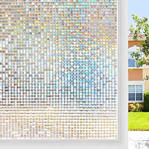 rabbitgoo Window Privacy Film Stained Glass Window Film Mosaic Rainbow Decorative Glass Cling Removable Static Cling Tint UV Blocking NonAdhesive Privacy Covering for Home 175 x 787 inches