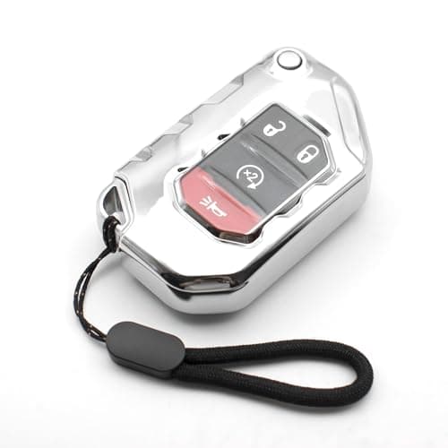 MECHCOS Compatible with Jeep Wrangler JL JLU Rubicon Wagoneer Gladiator JT Sahara JLU Silver TPU Flip Key Fob Cover Case Remote Holder Skin Protector Sleeve Accessories