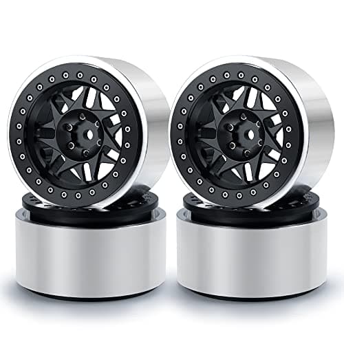 RCLIONS 4PCS Aluminum 29 RC Beadlock Wheels Rims for Axail SCX6 AXI05000 Upgrades 16th RC Crawler Car Black