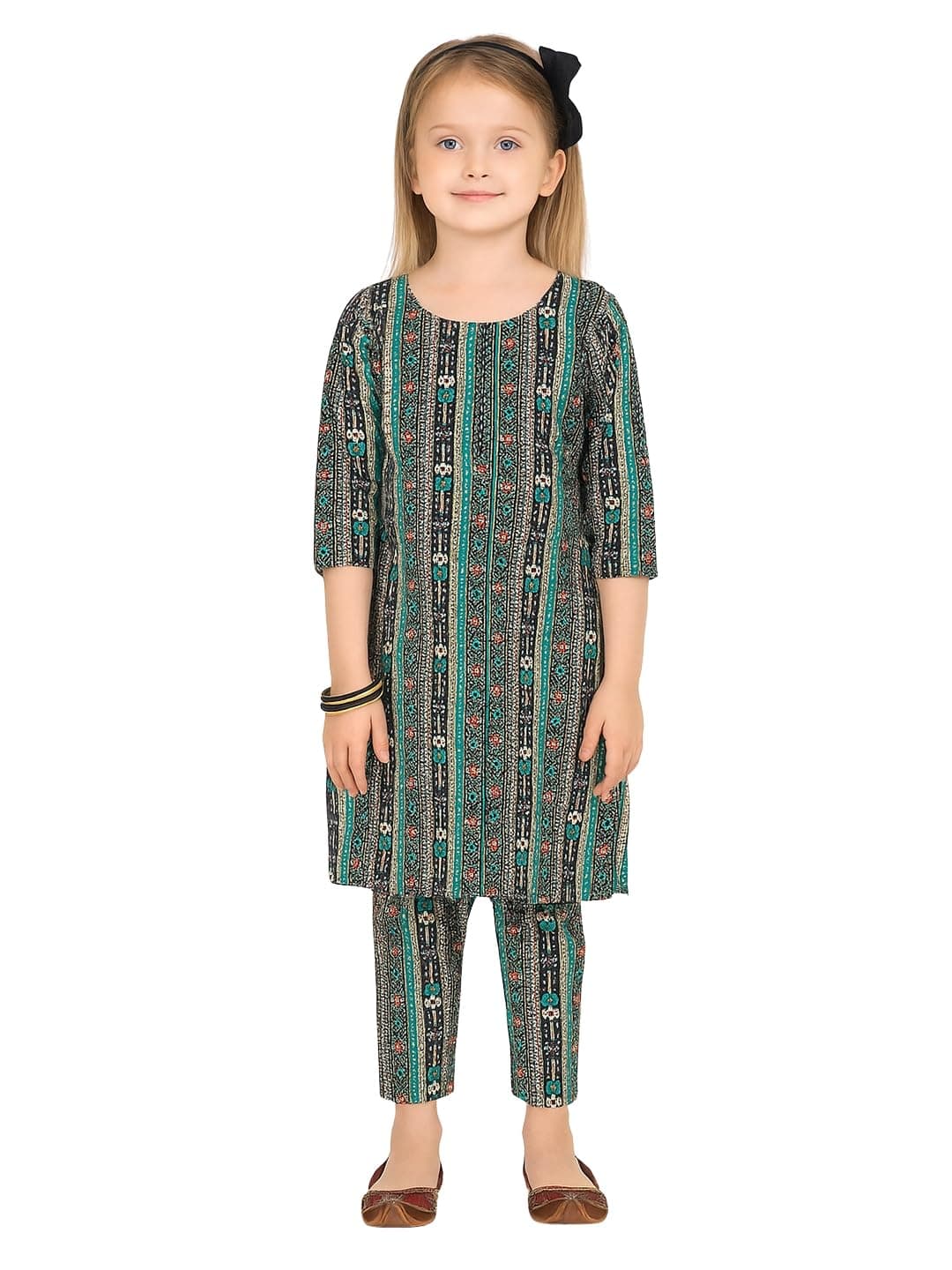 A.T.U.N. (ALL THINGS UBER NICE) Girls Printed 3/4 Sleeve Kurti and Pant Set | Stylish Traditional Ethnic Wear Salwar Suit Set for All Ocassions