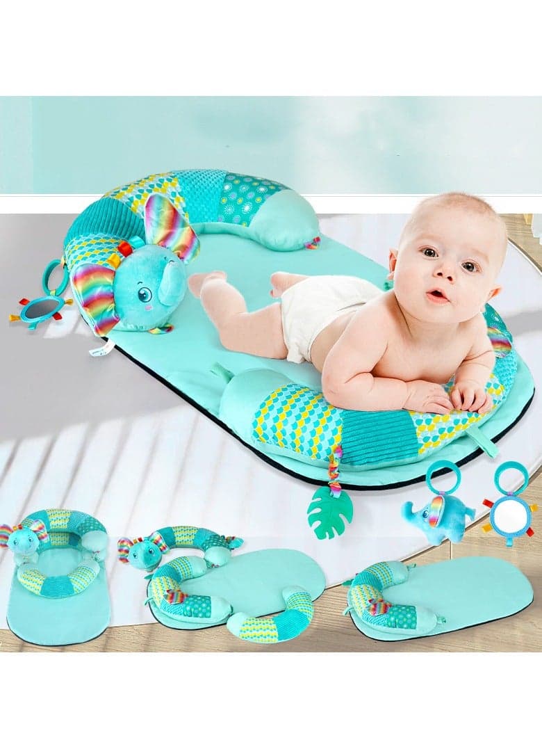 3-in-1 Baby Tummy Time Mat, Multifunctional Floor Seated Support Pillow, Baby Activity Center, Baby Feeding Pillow, Baby Seat Detachable Playmat with Infants Toys
