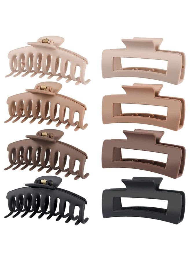 8 Pack Hair Clips 4.3 Inch Large Hair Claw Clips for Women Thin Thick Curly Hair, Big Matte Banana Clips,Strong Hold jaw clips,Neutral Color