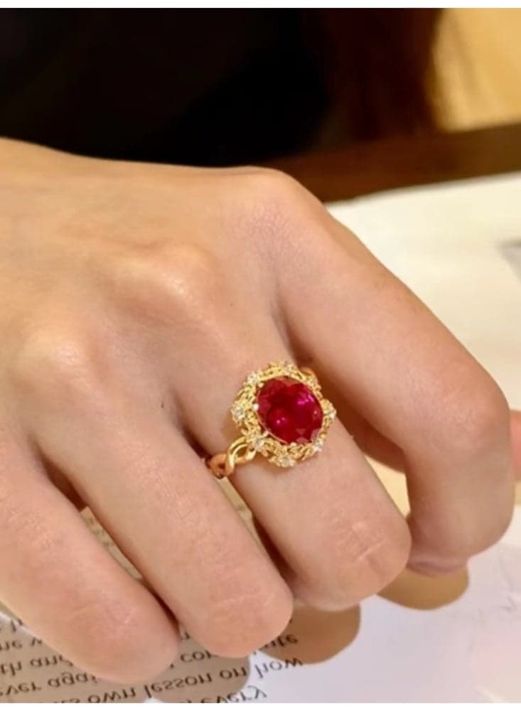 Vintage Red Zircon Ring, Palace Style Index Finger Ring
