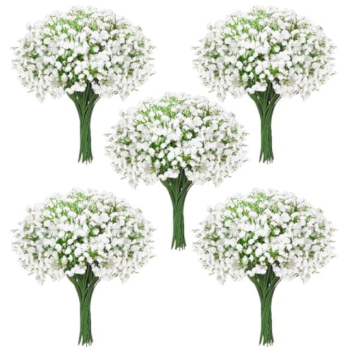 Cherica 100Pcs Babys Breath Artificial Flowers-Gypsophila Babys Breath Flowers Artificial Bulk-White Real Touch Fake Flowers for Wedding Home Garden Decor