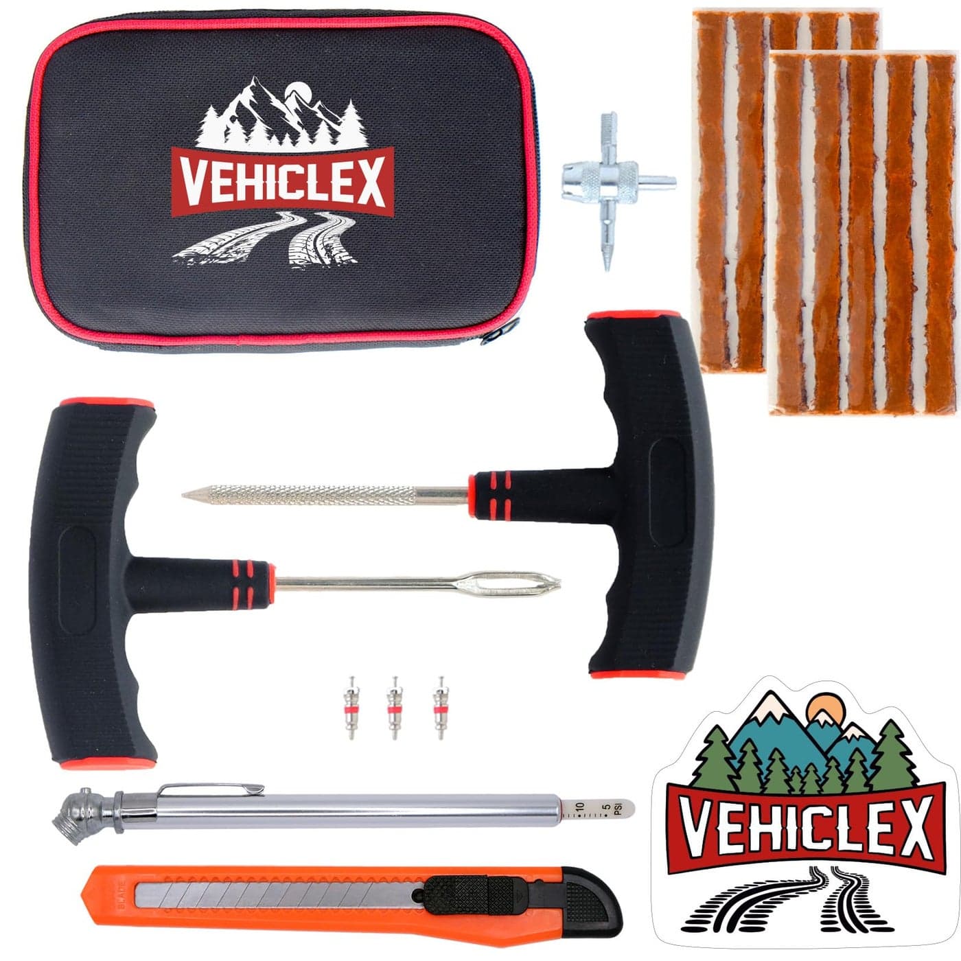 Tire Repair Kit for Plug and Patch Vehiclex Essential Kit for Car Motorcycle ATV Tractor Lawn Mower