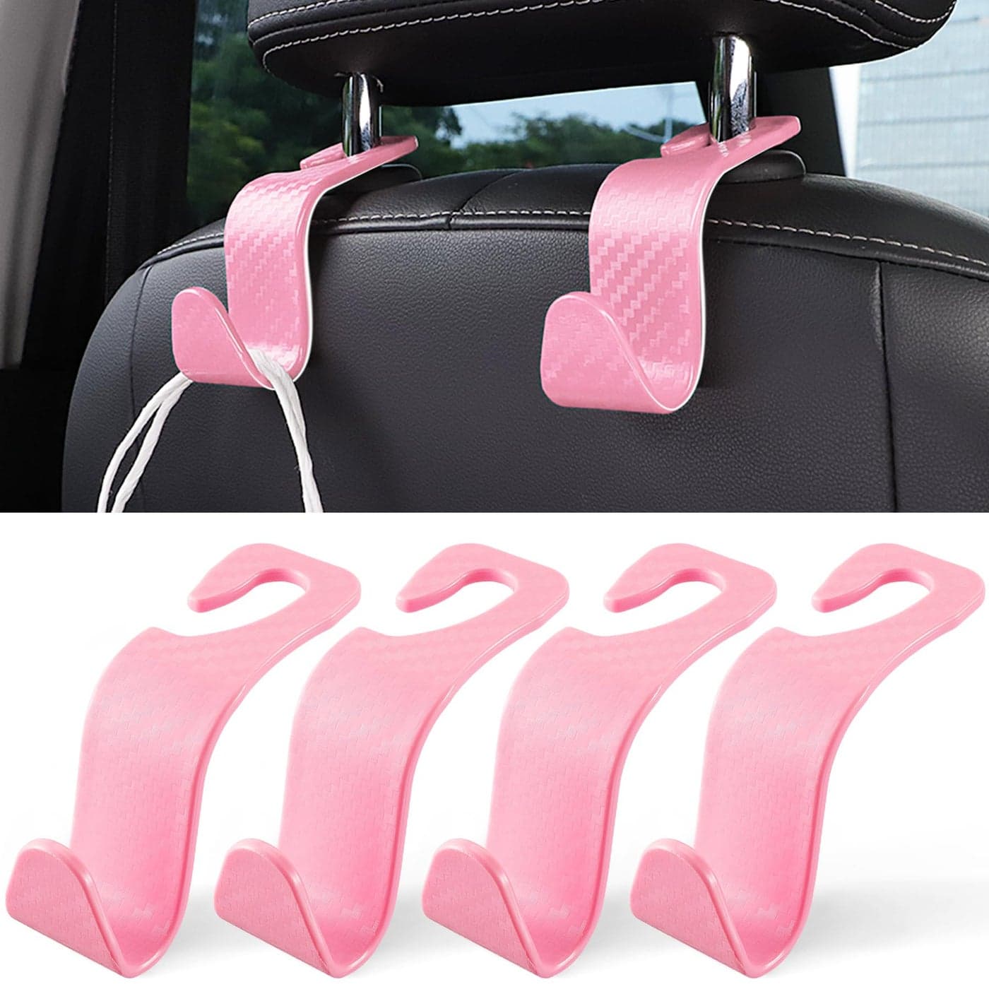 LivTee Car Purse Hook Headrest Hook for Car 4 Pack Universal Auto Car Seat Headrest Hook Hangers Organizer for Purse Coat Umbrellas Grocery Bags Handbag Car Accessories Carbon Fiber Pink