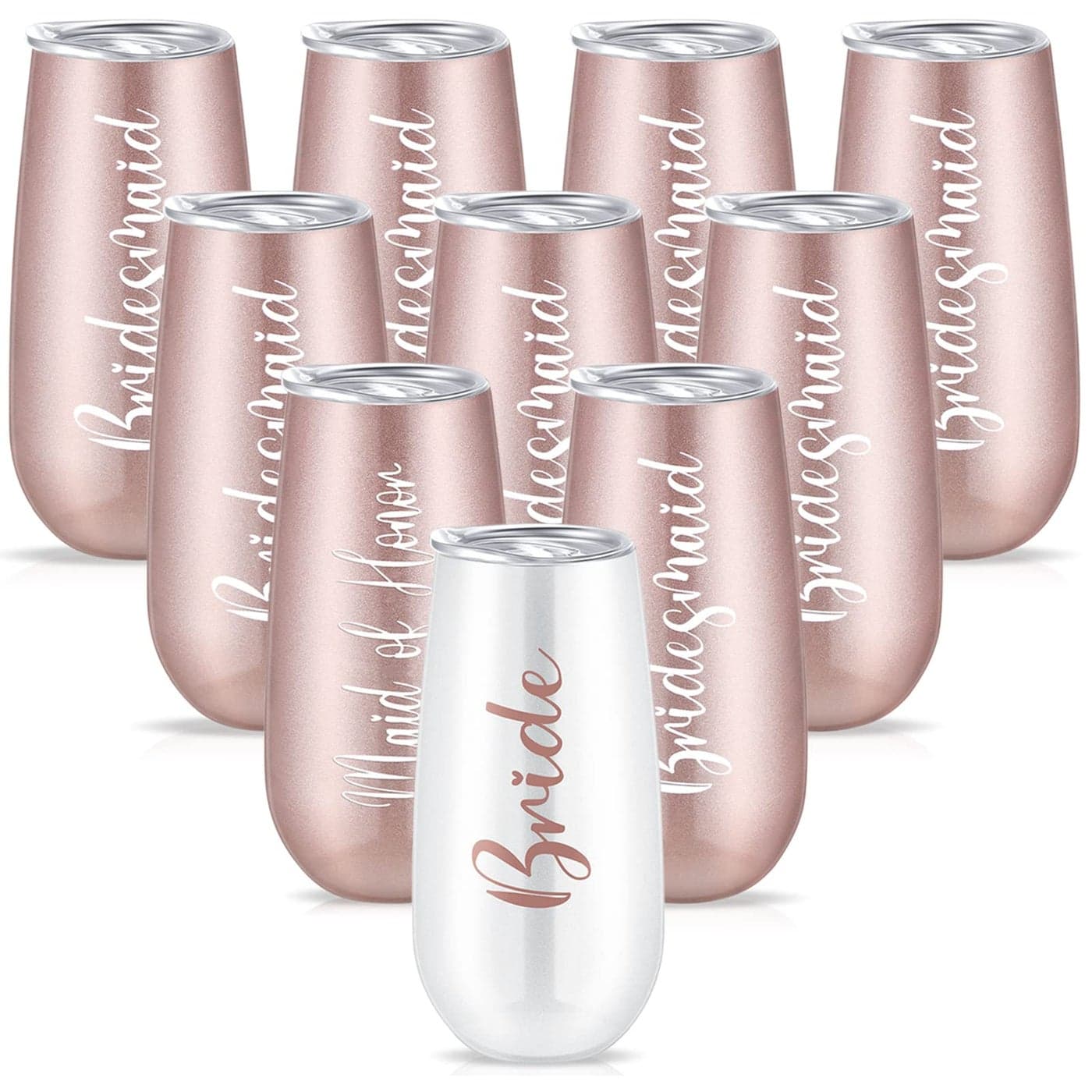 Amyhill Bridesmaid Wine Tumblers Bride Champagne Flute Maid of Honor Bride Mugs 6 oz Stainless Steel Bridesmaid Proposal Gifts for Engagement Wedding Bachelorette Party Supplies Set of 10