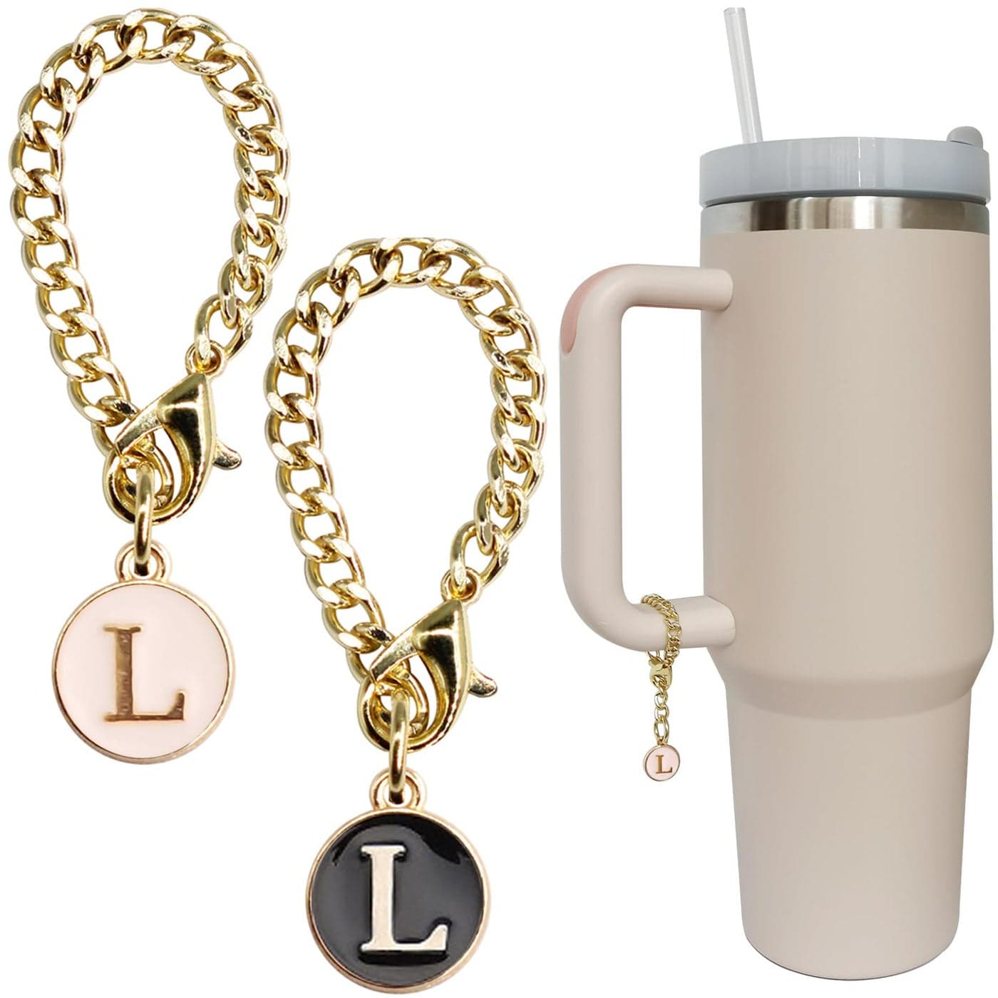 Wabogove Letter Charm Accessories for Stanley Cup 2PCS Initial Name ID Personalized Handle Charm for Stanley Tumbler (L)