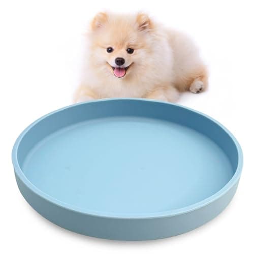 VCEPJH Silicone Dog Plates for Food Shallow Pet Bowl Flat Puppy Food Bowl Whisker Fatigue Cat Feeding Bowls Noiseless Dishes for Dry and Wet Food (Round Blue)