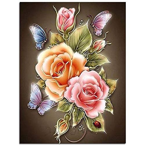 iDream Home Decoration 5D Diamond Painting Rhinestone Rose Flower DIY Mosaic Wall Decor (30cm x 30cm) -Sparkling, Handmade, Elegant Interior Decoration for Living Room & Bedroom