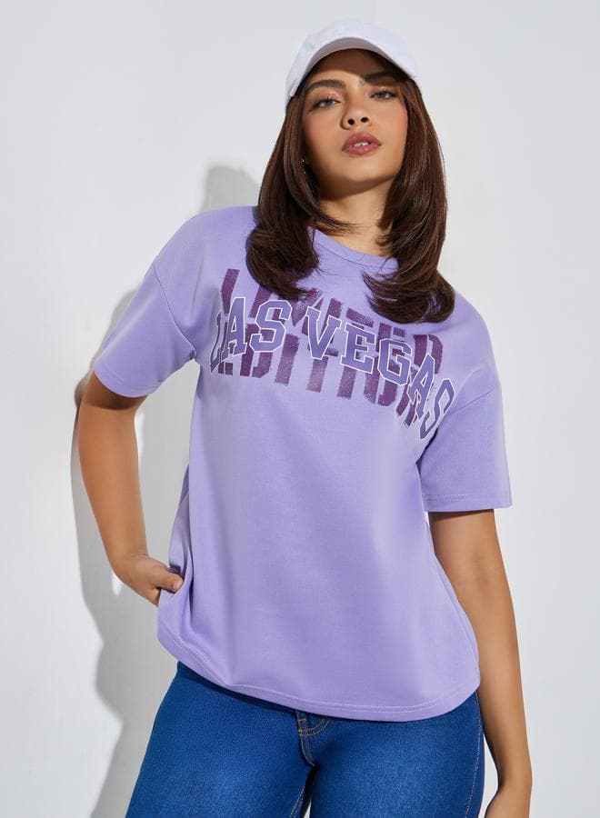 Styli Slogan Print Short Sleeve Oversized T-Shirt