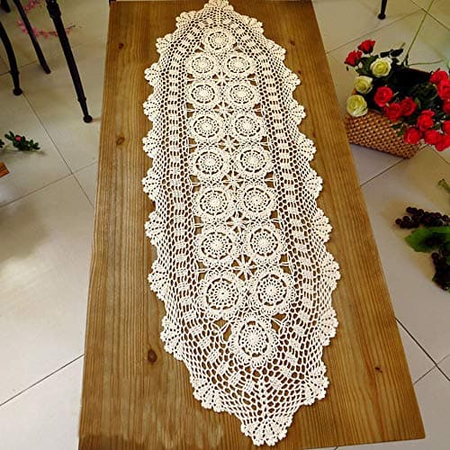 Laivigo Handmade Crochet Lace Table Cloth Doilies Doily,Rectangle,16 x 35 Inch,Beige