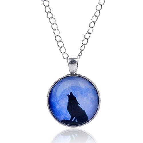 LUREME Time Gem Series Silver Tone Chain Disc Charm Necklace (Howl Wolf) (01002594)