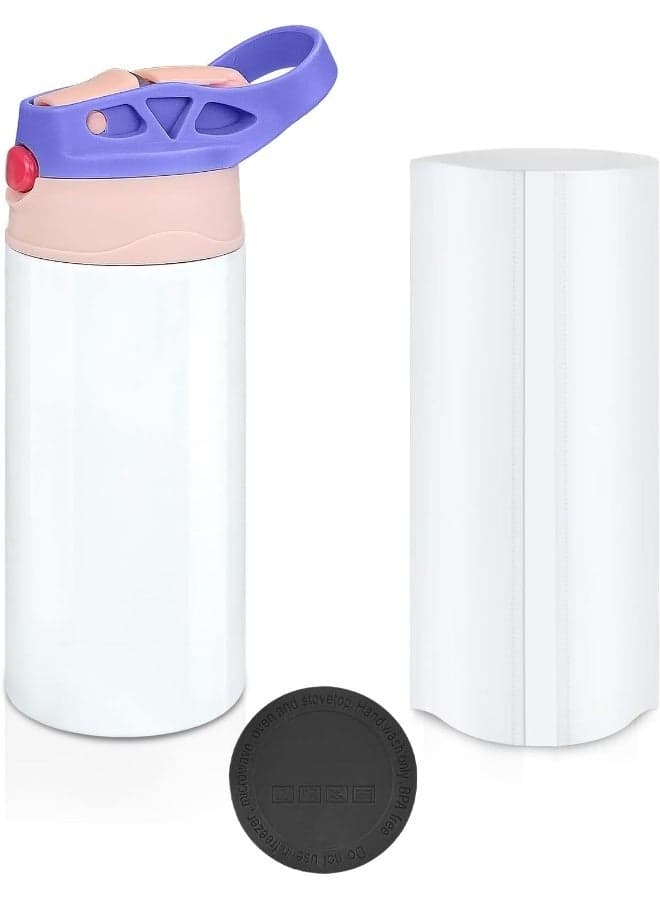XccMe Kids Sublimation Tumbler, 12oz Sublimation Water Bottle Blanks, Straight Stainless Steel Toddler Sippy Cup, Double Wall Insulated Sippy Tumbler with Handle, Shrink Films, Leak Proof (Purple)