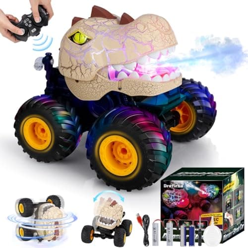 Drefirsa Dinosaur Remote Control Car for Kids Ages 35 612 Remote Control Monster Truck with Spray Light 360 Rolling90 Driving All Terrain Dinosaur Toy for Boys Birthday Gift
