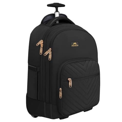 MATEIN Rolling Backpack for Women, 17 inch Water Resistant Wheeled Laptop Backpack, Large Carry On Luggage Travel Backpack with Wheels, Trolley Suitcase Business Overnight Roller Bag for Adults, Black