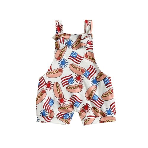 Rtnnsbbfcm 4th of July Baby Boy Girl Outfit Stars Stripes Romper Fourth of July Overalls Infant Memorial Day Clothes (America Flag, 6-12 Months)
