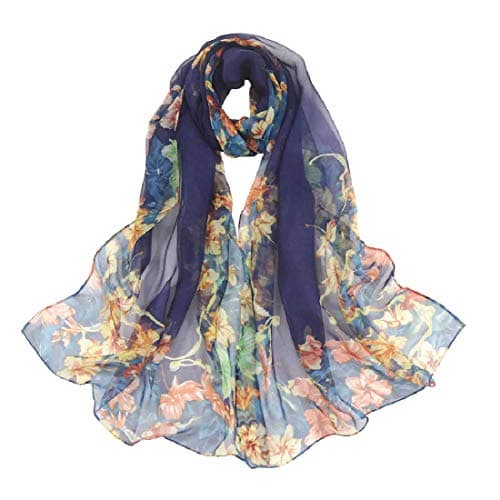 AliceLife Scarfs for Women Lightweight Print Floral Pattern Scarf Shawl Fashion Scarves Sunscreen Shawls (Daisy&Navy Blue)